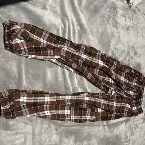 ROMWE Brown and White Plaid Sweatpants Comfortable Joggers